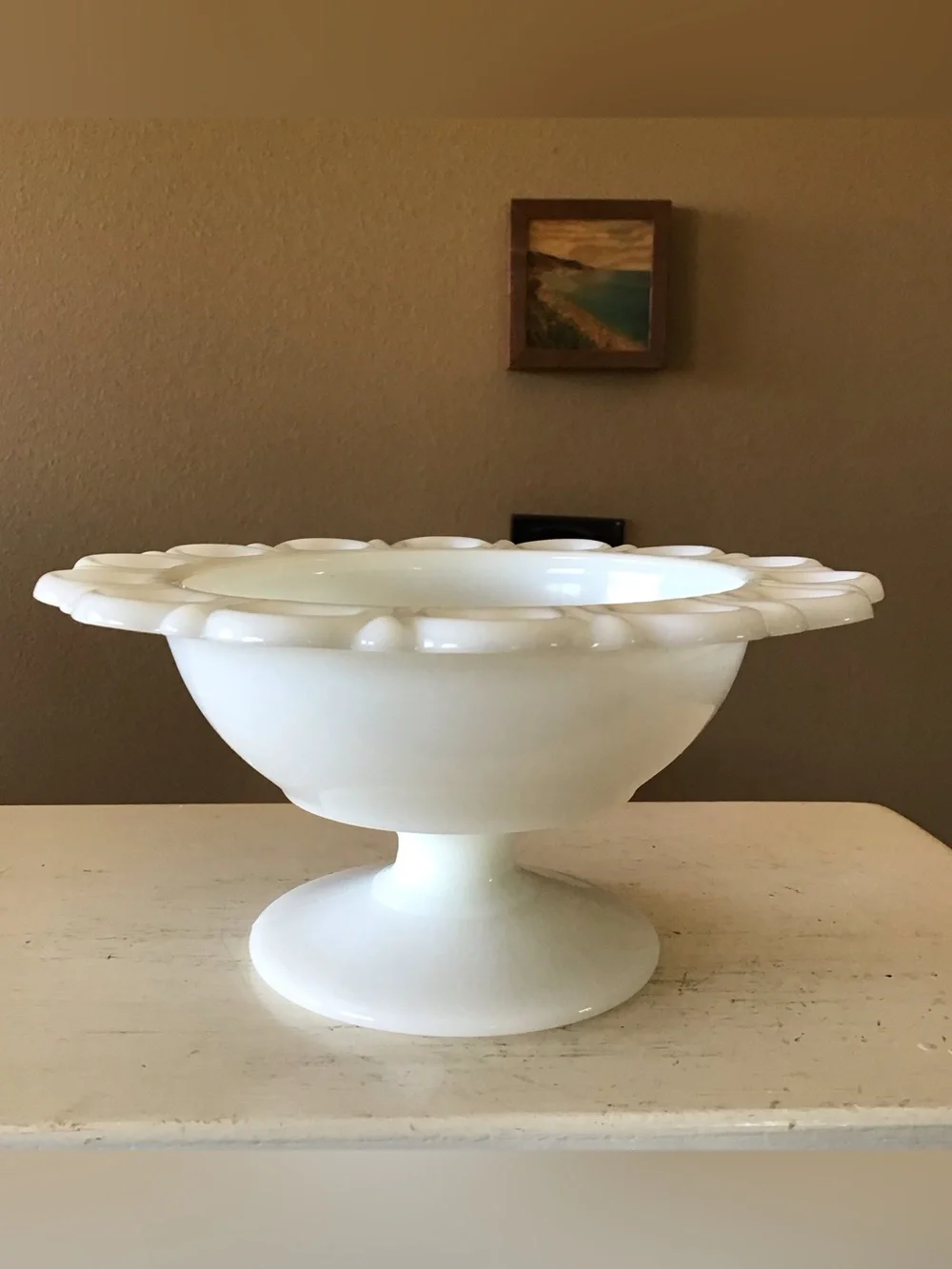 Vintage Anchor Hocking Milk Glass Pedestal Dish